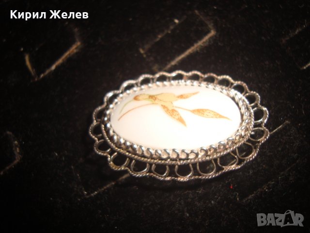 СРЕБЪРНА ФИЛИГРАННА ПОРЦЕЛАНОВА РЪЧНО РИСУВАНА РЕТРО БРОШКА АРТ НУВО 20715, снимка 8 - Други - 32266475