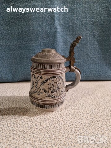Стар немски бокал / халба / чаша - керамика и метал