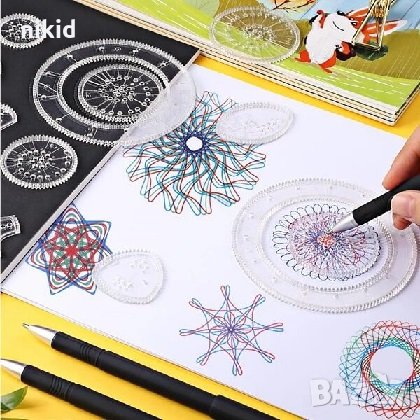 22 части спирограф линия линийки линии за чертежи графика рисуване красиви фигурки чертаене, снимка 6 - Други - 29709715