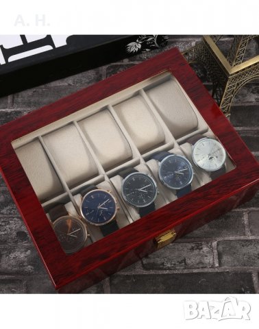 Кафява дървена кутия за часовници, снимка 3 - Други - 25036361
