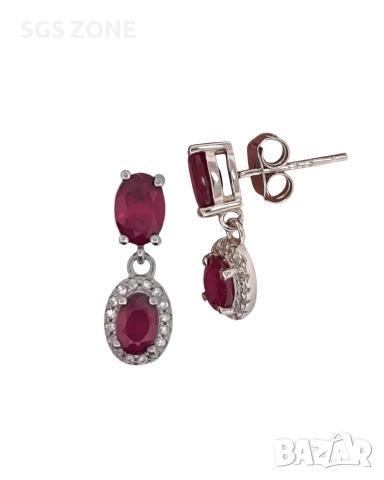 Сребърни обеци със смарагд, сапфир или рубин, снимка 4 - Обеци - 52875265