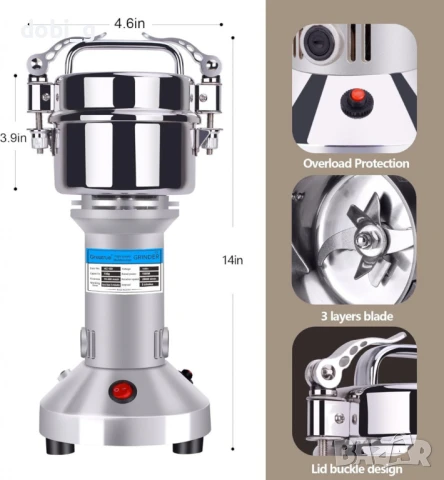 Мощна електрическа мелница за зърно и подправки, снимка 2 - Кухненски роботи - 51385827