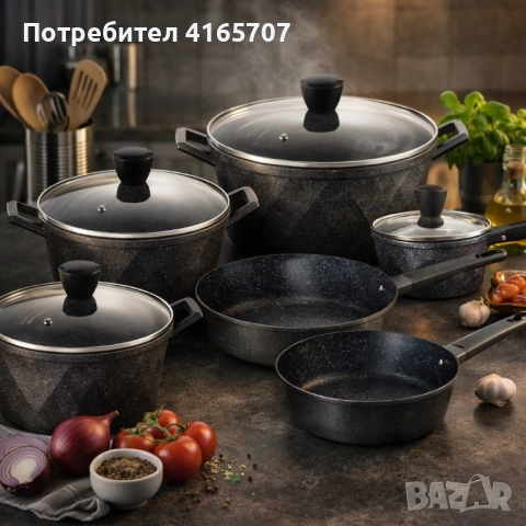 Премиум комплект съдове за готвене 12 части с мраморно покритие Cheffinger– Тенджери, тигани и касер, снимка 3 - Съдове за готвене - 53155661