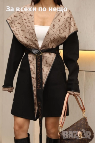 Yves Saint Laurent Дамско Черно Палто С Качулка Код A1020, снимка 4 - Палта, манта - 52110693