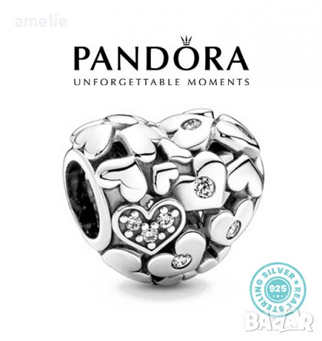 Талисман Пандора Pandora сребро 925 Sparkling Openwork Heart. Колекция Amélie, снимка 1 - Гривни - 38576658