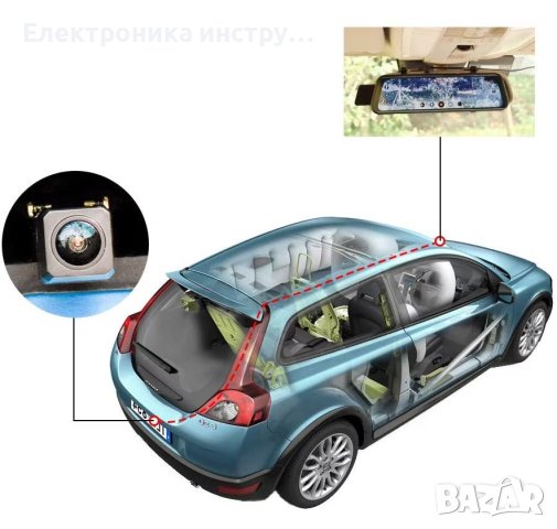 Видеорегистратор огледало с две FULL HD камери DVR 9.66 inch за кола, снимка 3 - Друга електроника - 43154344