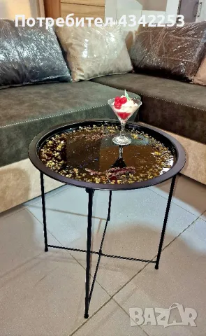 Стоманена масичка с епоксидна смола и полувградени сухи цветенца.
, снимка 5 - Маси - 49778550