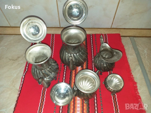 Страхотен стар посребрен сервиз - Alpaca - 5 части, снимка 2 - Антикварни и старинни предмети - 53279439