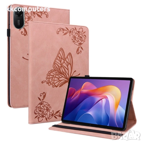 Xiaomi Redmi Pad 2 -Кожен калъф с Протектор, Дизайн Пеперуда/ Цвете, Стойка и Държач за писалка (Зел, снимка 5 - Калъфи, кейсове - 52116974