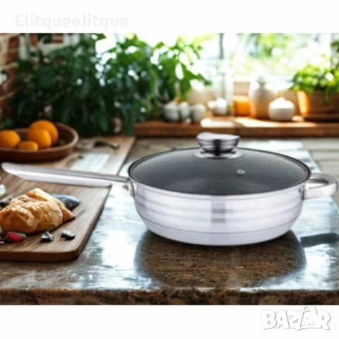 Тиган Bohmann, 24х7.5 см. 3.4л., неръждаема стомана, тефлон покритие, снимка 4 - Съдове за готвене - 52222228