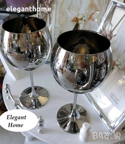 Чаша за червено вино - метализирано стъкло в сребърно, снимка 1