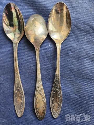 комплект 6 лъжички от мелхиор, модел "Пламя", посребрени/позлатени, нови + 5 броя - също нови, СССР, снимка 2 - Прибори за хранене, готвене и сервиране - 51078706