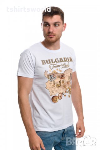Нова бяла мъжка тениска с трансферен печат България - Treasure Land (Земя на съкровищата), снимка 10 - Тениски - 28213431
