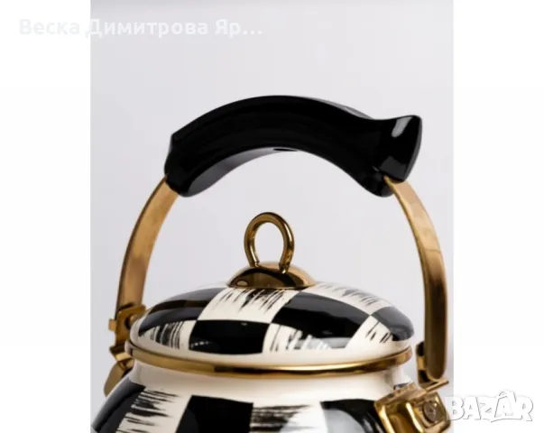 Чайник Goldmann, 2.5л., Емайл, Индукция, Бял/Черен каре, снимка 3 - Съдове за готвене - 48441352