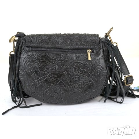 Дамска кожена черна чанта с ресни марка Matilde Costa , снимка 3 - Чанти - 37238233