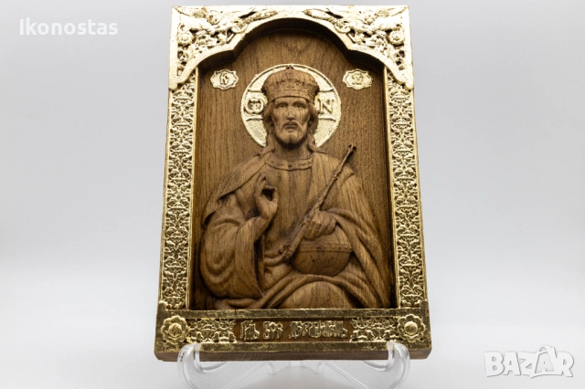 Релефна икона на Исус Христос Вседържител от масивен дъб, снимка 4 - Икони - 53223131
