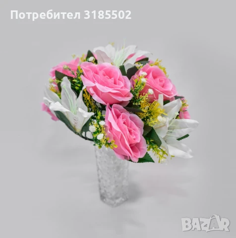 Елегантна колекция от изкуствени букети с лилии и рози, снимка 3 - Изкуствени цветя - 51228019