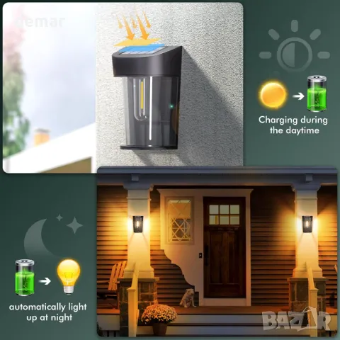 Quntis, пакет от 8 соларни стенни лампи за външна градина, водоустойчиви, топло бяло, снимка 2 - Соларни лампи - 50273292