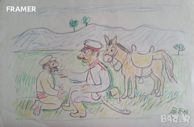 Стоян Венев (1904-1989) Арестант и жандармерист началото 1980те години, снимка 2 - Картини - 43658157