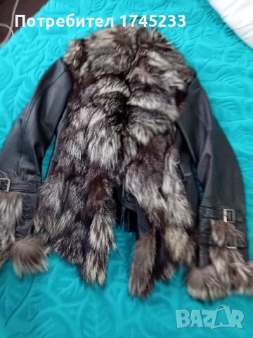 кожено яке със сребърна лисица , снимка 2 - Якета - 43392489