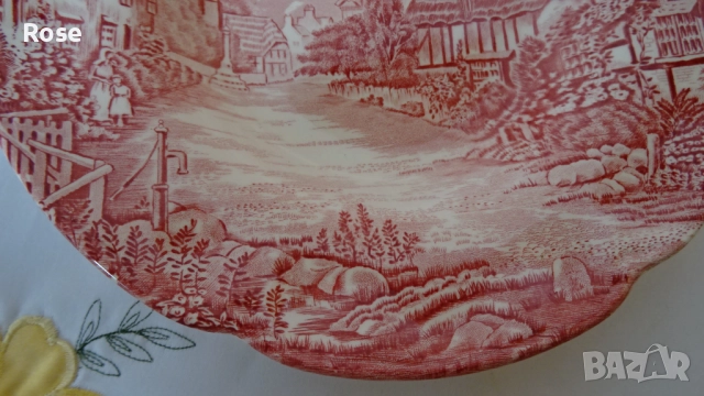 Порцелан винтидж - Англия Johnson Brothers розово-червено, снимка 12 - Чинии - 52217211