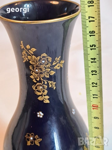 немска порцеланова ваза кобалт с позлата М1, снимка 3 - Вази - 53393708