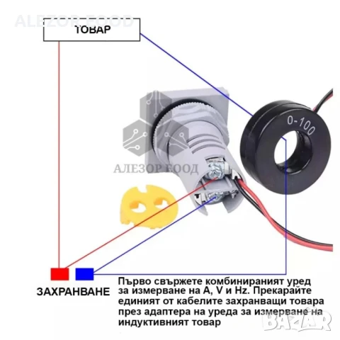 Комбиниран уред амперметър A, волтметър V и честотомер HZ, Жълт дисплей, снимка 2 - Друга електроника - 51107262