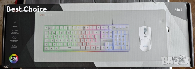 Mars Gaming MCPXW Gaming Combo, комплект 3 в 1, клавиатура+мишка+огромна подлложка, снимка 2 - Клавиатури и мишки - 52547605