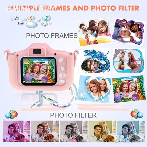 Дигитален детски фотоапарат STELS W301, 64GB SD карта, Игри, Розов/Син, снимка 8 - Фотоапарати - 40246609
