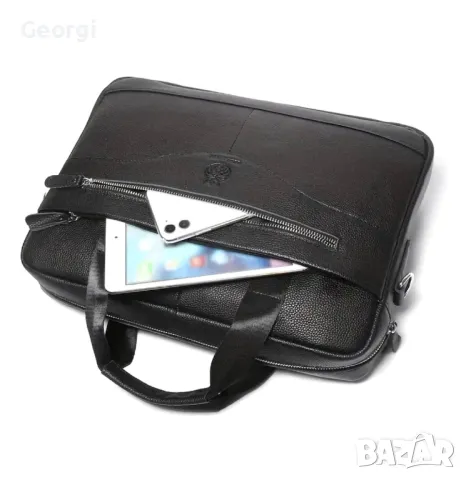 Мъжка ежедневно/функционална бизнес чанта (за лаптоп 15,6”) Естествена кожа!, снимка 13 - Чанти - 49281787