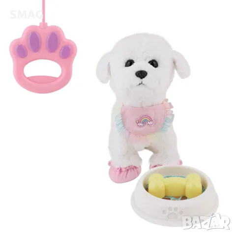 Механично куче бяло с движение на каишка и аксесоари S_1240104, снимка 2 - Плюшени играчки - 48334331