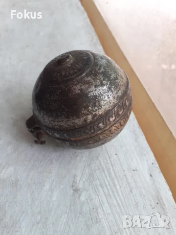 Уникален стар османски бронзов съд контейнер за барут или др, снимка 2 - Антикварни и старинни предмети - 51368768