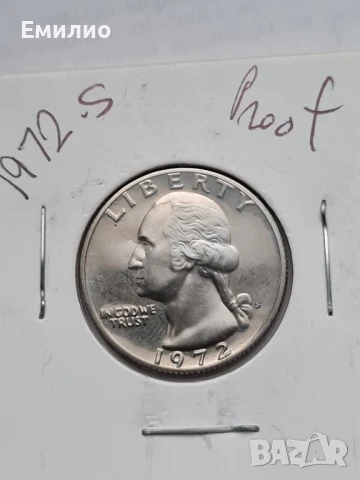 USA 25 CENTS 1972-S  PROOF COIN. UNC , снимка 3 - Нумизматика и бонистика - 50990694