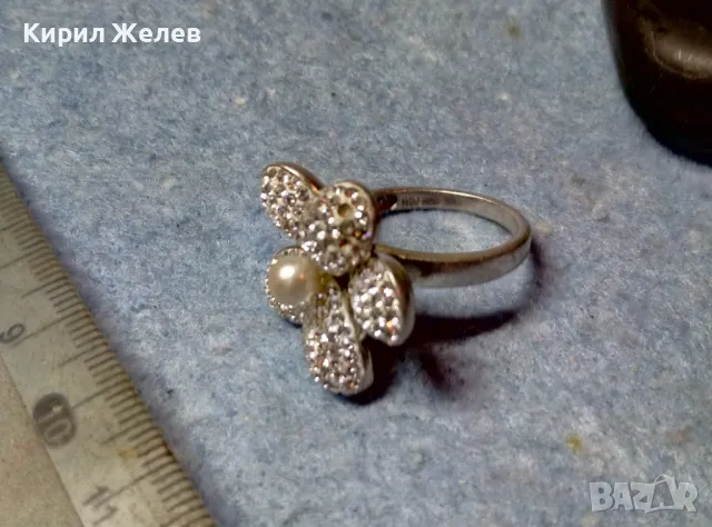 ПРЕЛЕСТЕН СРЕБЪРЕН ПРЪСТЕН ЦВЕТЕ СРЕБРО 925 с БЯЛА ПОЗЛАТА НАТУРАЛНА БЯЛА ПЕРЛА и ЦИРКОНИ 49223, снимка 8 - Пръстени - 49246467