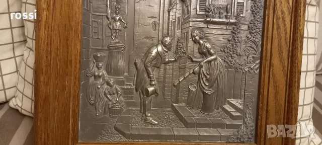 Vintage. Нова. Немска калаена картина "Вечният младоженец" Carl Spitzweg /1808-1885. , снимка 3 - Антикварни и старинни предмети - 48633584