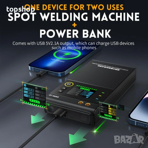 ЧИСТО НОВ, ЗАПЕЧАТАН Професионален Точков Заваръчен Апарат FNIRSI SWM-10 – Цветен LCD, 5000mAh, снимка 4 - Поялници и запояване - 53252021