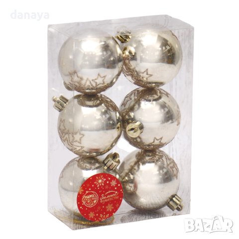 4279 Комплект коледни топки за елха с декорация снежинки, 6 броя, Ф 6 см, снимка 3 - Декорация за дома - 43282018