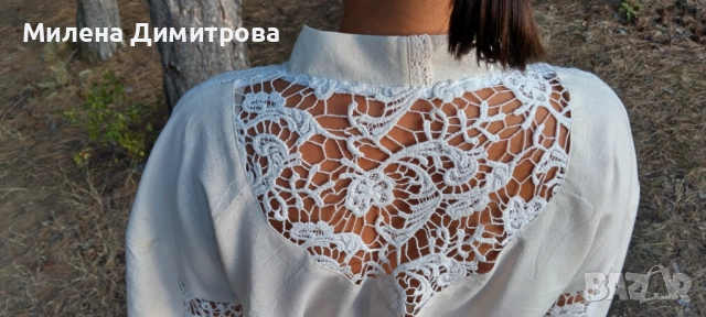 Ленено кимоно / Кимоно от американ и дантела ръчна изработка , снимка 16 - Сака - 48845116