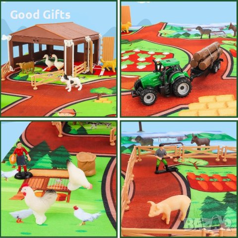 Голям комплект детска ферма с килим за игра, снимка 7 - Фигурки - 43302171