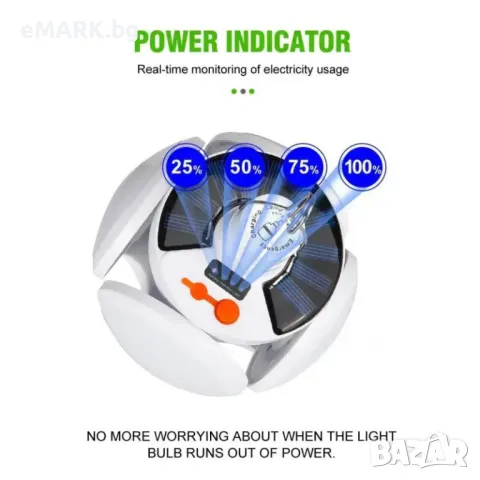 Соларна мощна LED лампа в бяла студена светлина и литиева висококачествена батерия, снимка 4 - Лед осветление - 48699445