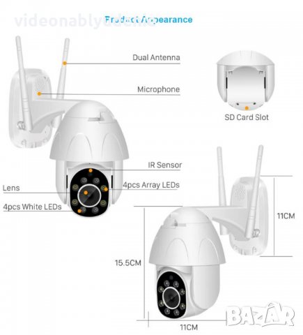 Водонепромокаема FULL HD 1080P WiFi PTZ 355° Мотор AutoTracking Следяща Камера 4xZOOM PIR Сензор Дви, снимка 9 - Комплекти за видеонаблюдение - 26531284