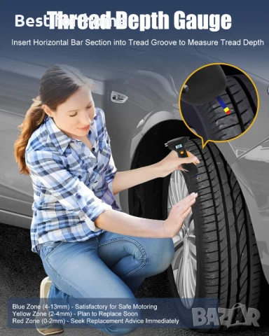 AUTDER 5-в-1 дигитален манометър за гуми с  LCD дисплей с подсветка , снимка 5 - Аксесоари и консумативи - 51040236