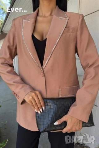Блейзър с камъни в цвят камел, снимка 8 - Сака - 52316956