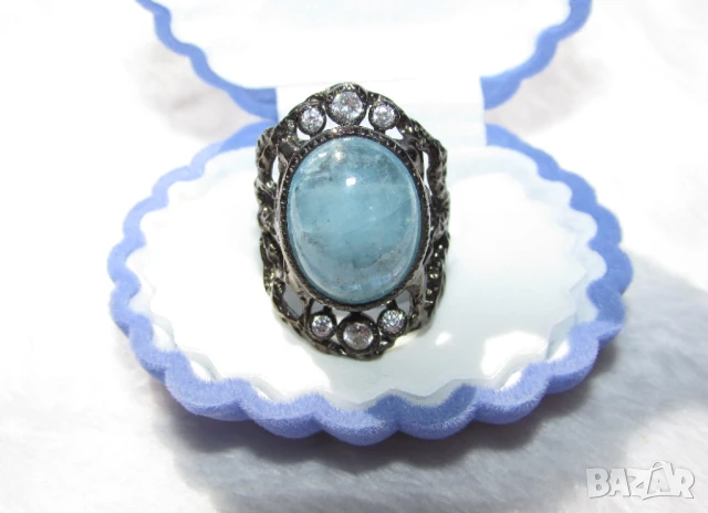 Сребърен пръстен с аквамарин 16x13, тегло 10.8гр.  