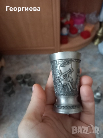 Оловно-цинкови немски чашки и малка халба, снимка 11 - Антикварни и старинни предмети - 51702934