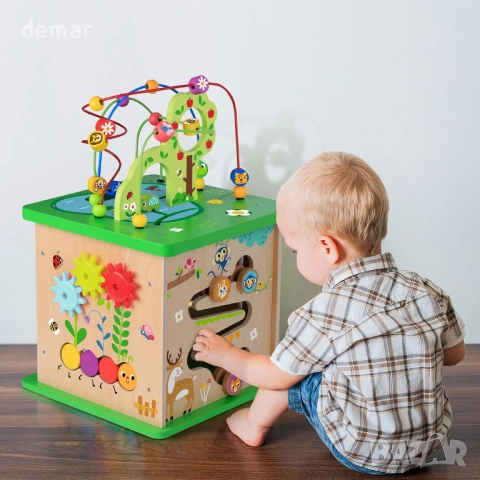 OOOK 5 в 1 Активен център,голям дървен куб за игра образователен пъзел, снимка 6 - Образователни игри - 52264962