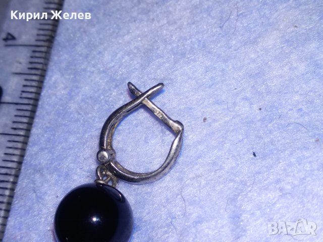 СКЪПОЦЕННА СРЕБЪРНА ВИНТИДЖ АРТ ОБЕЦА СРЕБРО 925 АНГЛИЯ с ШЛИФОВАН ЛАЗУРИТ и ЧЕРЕН ОНИКС 37681, снимка 10 - Обеци - 40770789