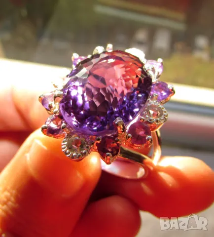 925 сребърен привлекателен пръстен с аметист 18 карата 18x14мм, тегло 11гр. подходящ за подарък, снимка 4 - Подаръци за жени - 49214943