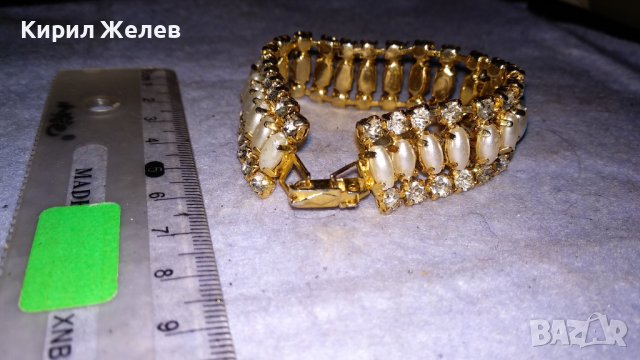 ЗЛАТИСТА РЕТРО АРТ ДЕКО СТИЛ ПЕРЛЕН ТИП ГРИВНА с ФАСЕТИРАНИ КРИСТАЛИ 34296, снимка 5 - Гривни - 38950230