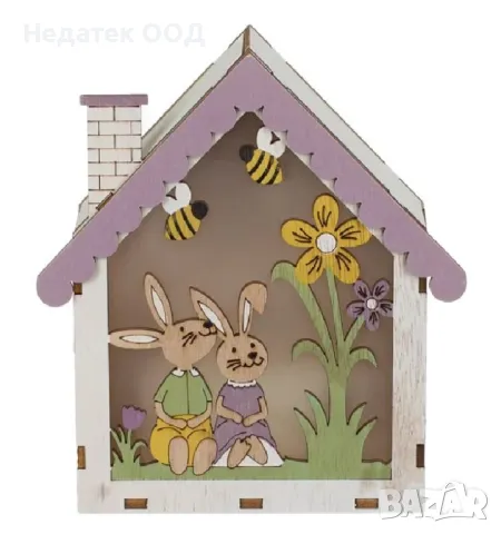 Великденска декоративна дървена украса, 3 LED, 13.5x4x15см, снимка 2 - Декорация за дома - 48859091